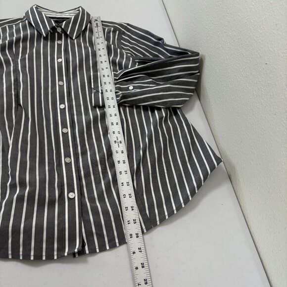 Talbots Button Front Top Plus Petite 14 14WP Gray White Striped No Iron Shirt - Picture 12 of 12